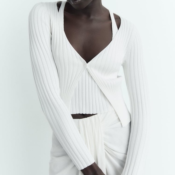 Zara White Ribbed Knit Top - Picture 4 of 11